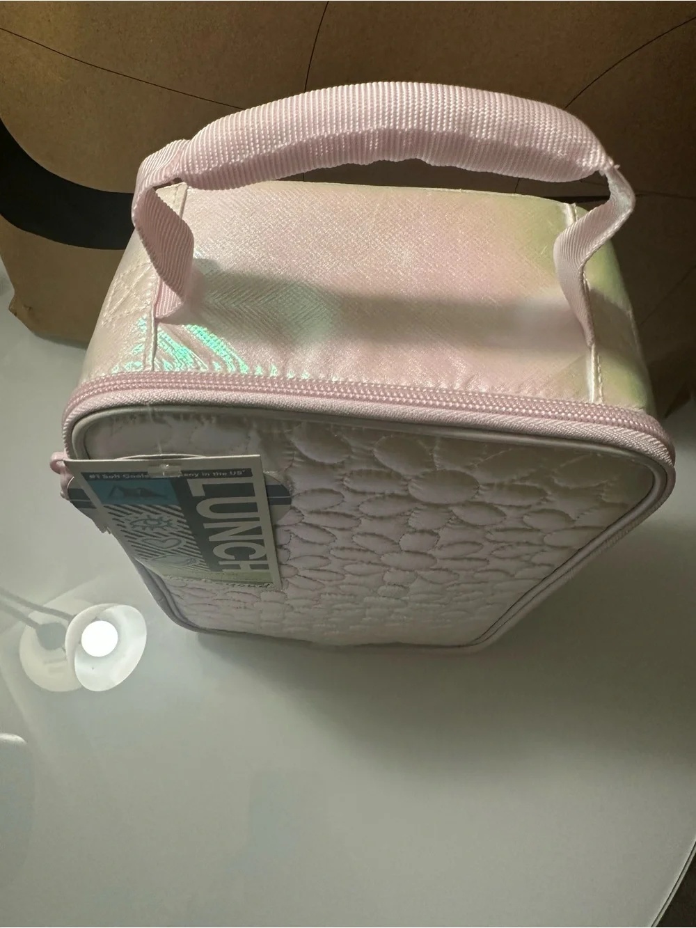 Iridescent Pink Daisies Quilted Lunch Bag With Microban Protection